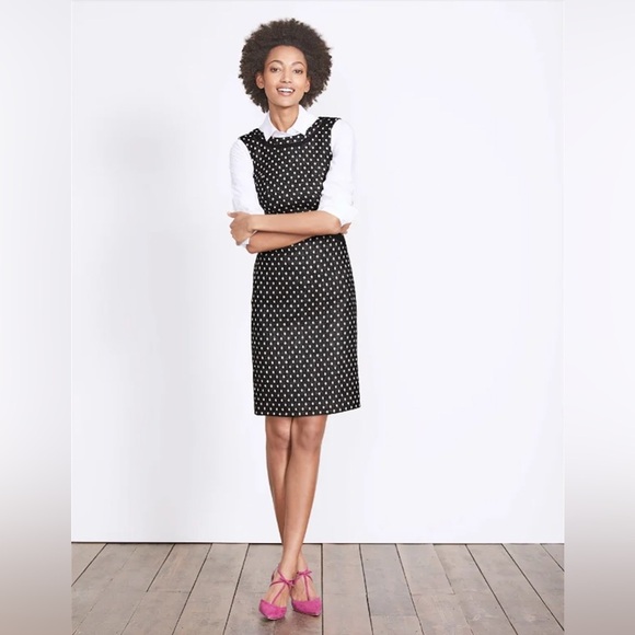 Boden Dress Size 4 US Long Black Ivory Deborah Tweed 100% Wool Semi-Fitted Shift - Picture 3 of 9